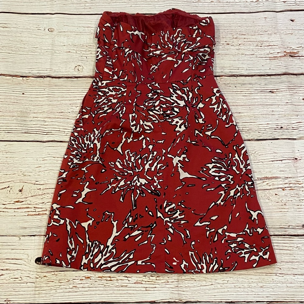 The Limited Abstract Floral Print Dark Red Strapless Dress Sz 0 - Picture 11 of 13